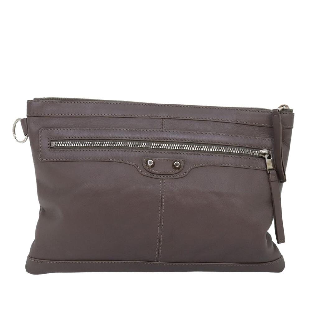 Balenciaga Leather City Clutch Bag Gray